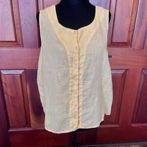 FLAX 100% Linen Sleeveless Button-Front Top – Layer- Vest Sz medium Lemon Yellow